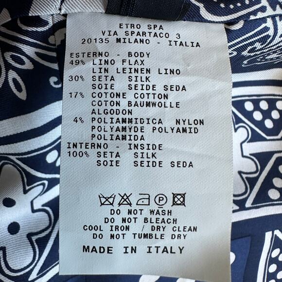 ETRO Blue Silk Linen Blend Multi Pattern Jacquard Jacket Size IT 42 / US 10 - Picture 10 of 14
